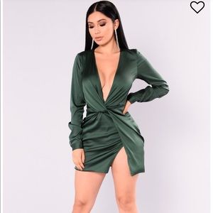Green satin dress